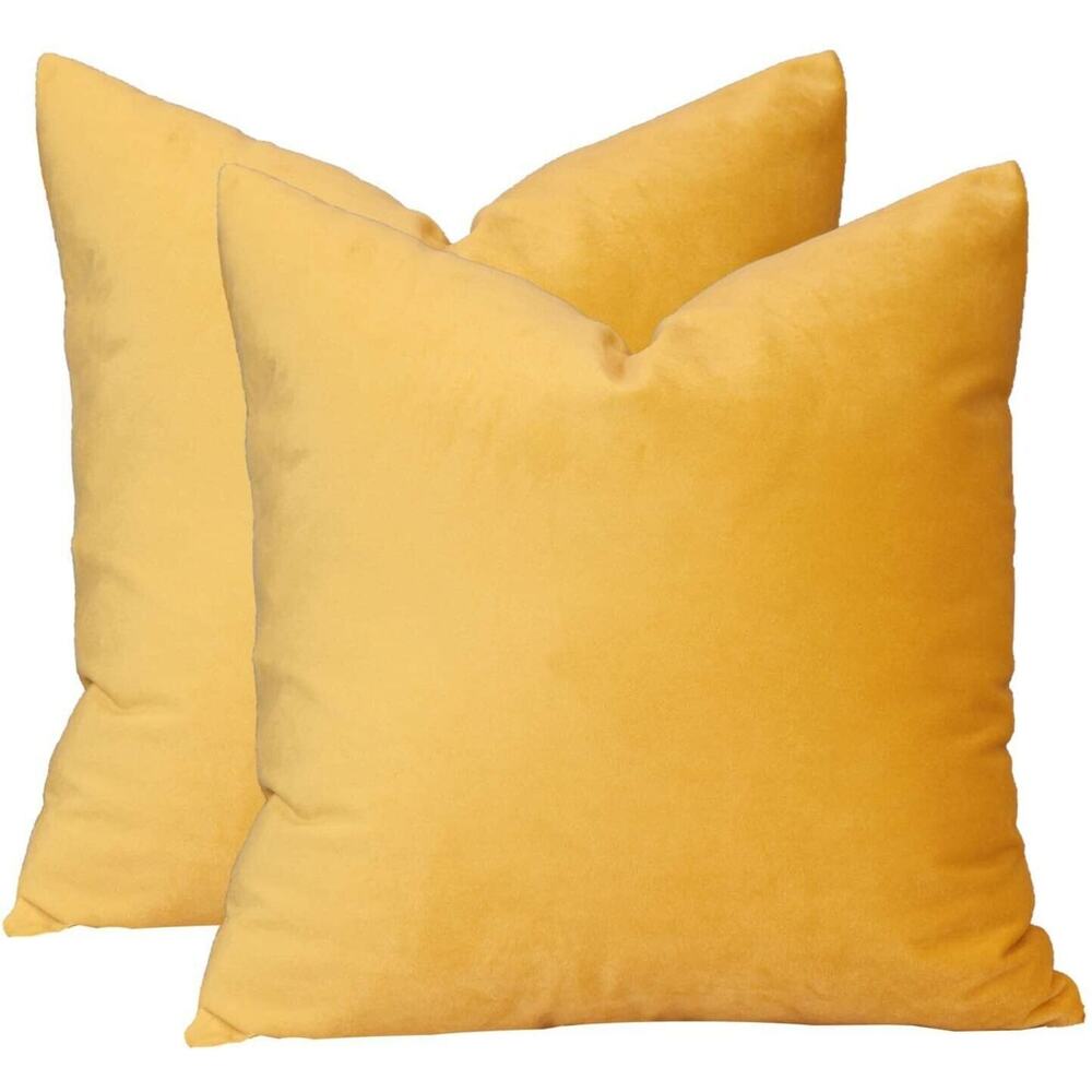NEW Decorative Pillow Covers Solid Soft Cozy Velvet Throws Yellow Gold